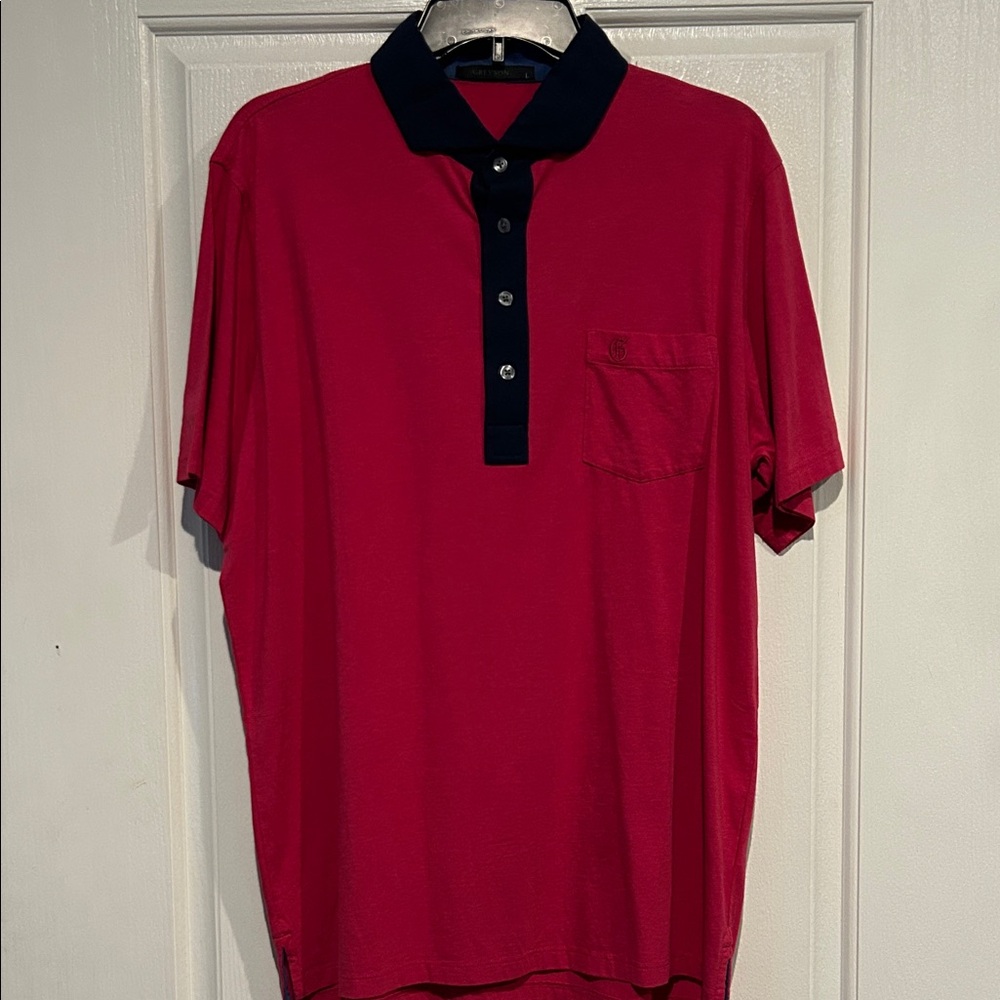 Greyson Bittersweet Pink Spirit Polo Shirt with Navy Collar